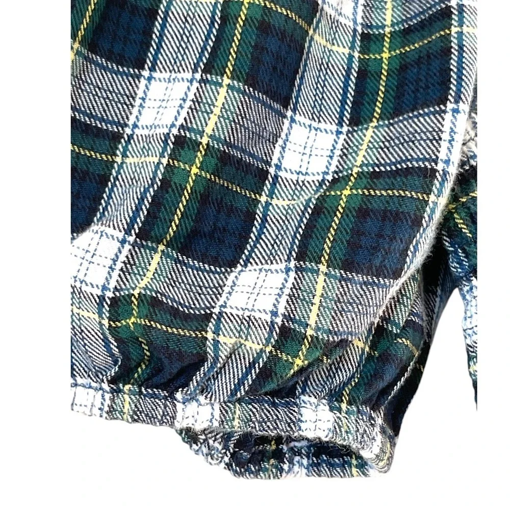 American Eagle Women Green Plaid Smocked Puff Sleeve Medium Crop Square Neck Top